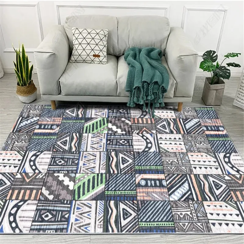 

Persian Ethnic Carpet Turkish Retro American Living Room Anti-slip Carpet Coffee Table Floor Mat Bedroom Bedside Blanket Decor