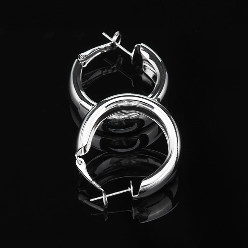 

Fashion Hoop Earrings with 925 Silver Needles Metal Glossy Earrings Durable Long Lasting Lightweight for Daliy Life BN