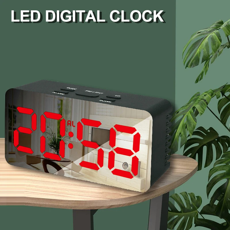 

Креативный светодиодный цифровой будильник, перезаряжаемый зеркальный будильник, будильник для спальни с функцией повтора температуры, на...