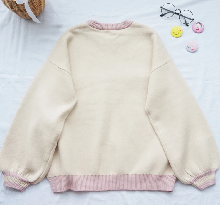

Janpanese Preppy Soft Sister Vintage Sweater Cute Piggy Lantern Sleeve Girl Loose Pullover Students Lose weight Women Jumper