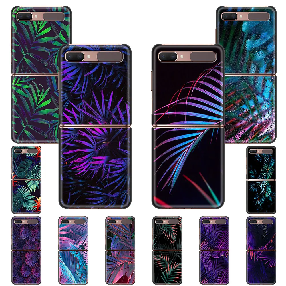 

Tropical Green Plant Leaf Black PC Hard Cover For Samsung Galaxy Z Flip z flip3 5G Foldable Phone Case ZFlip Fold Shell Coque