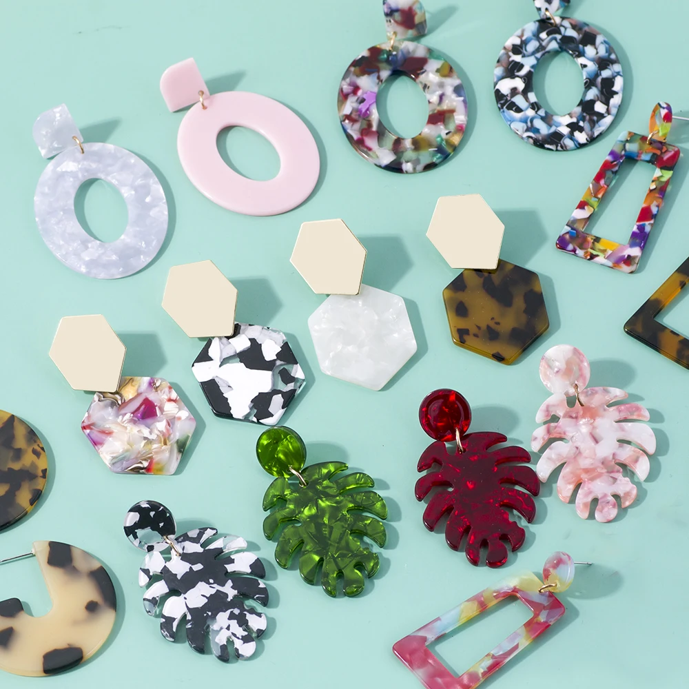 

Lost Lady Boho Leaves Acrylic Big Dangle Earrings for Women Tortoiseshell Geometric Acetate Party Jewelry Women's Earrings Gifts