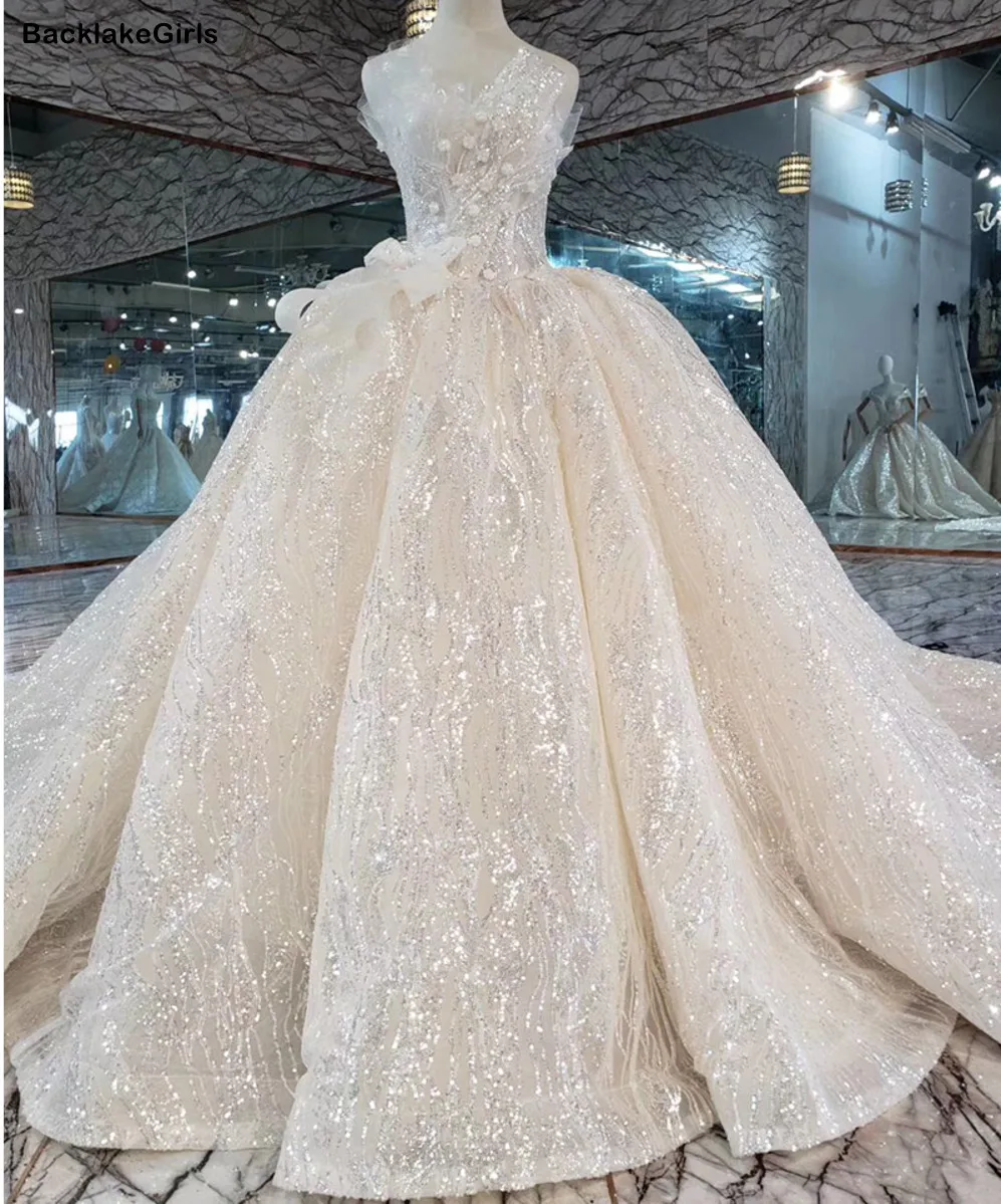 Блестящее свадебное платье без бретелек с блестками Бальное принцессы Свадебные
