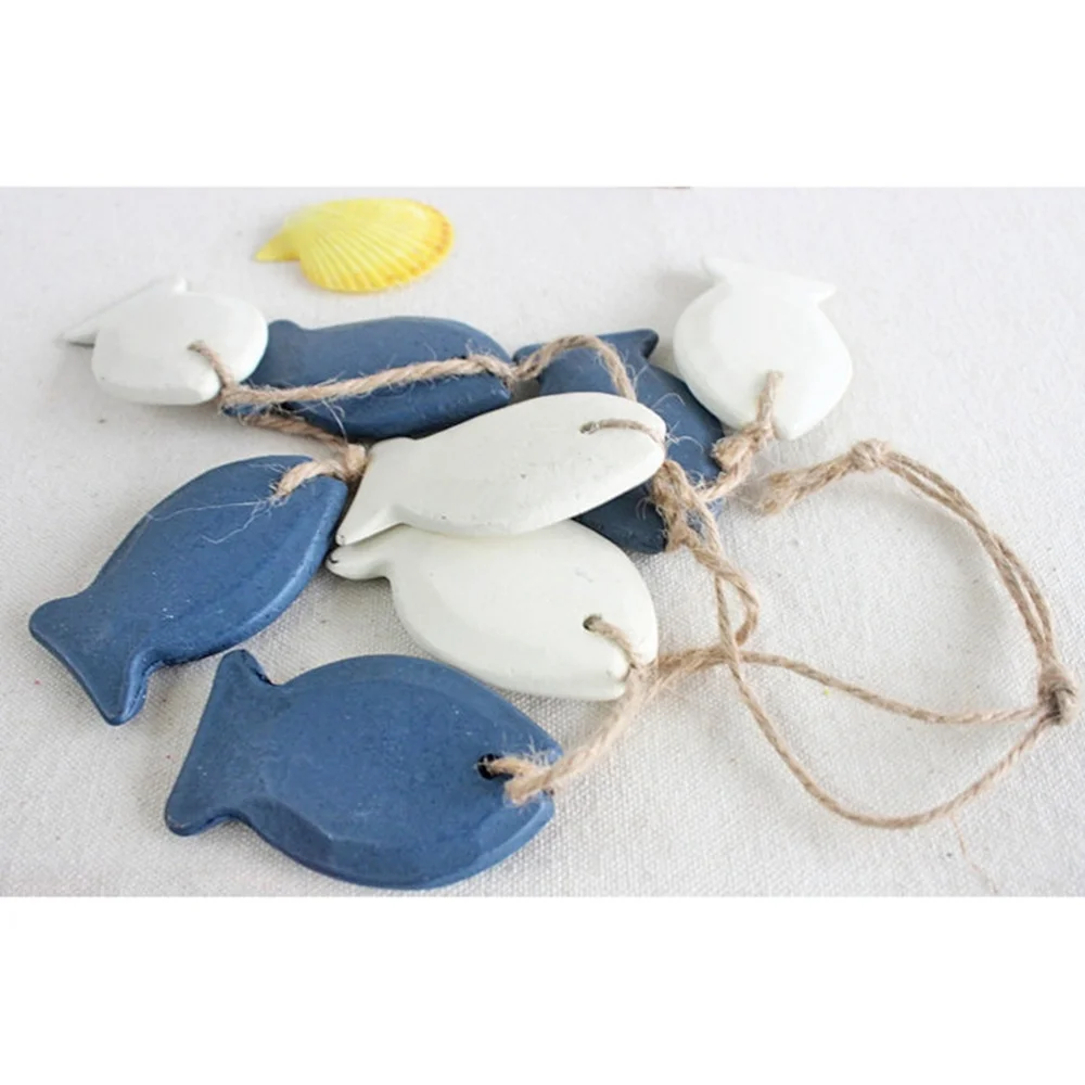 

Mediterranean Style Wooden Fish Hanging Decor Boat Ship Beach Wall Ornament