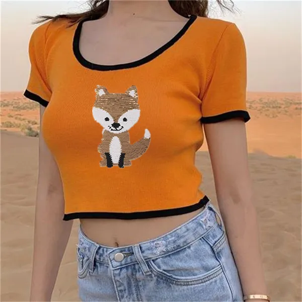 ShinEquin Diy 200 мм Милая лиса AB флип двухсторонняя нашивка для одежды Реверсивные изменения цвета блестки патч футболка для девочек