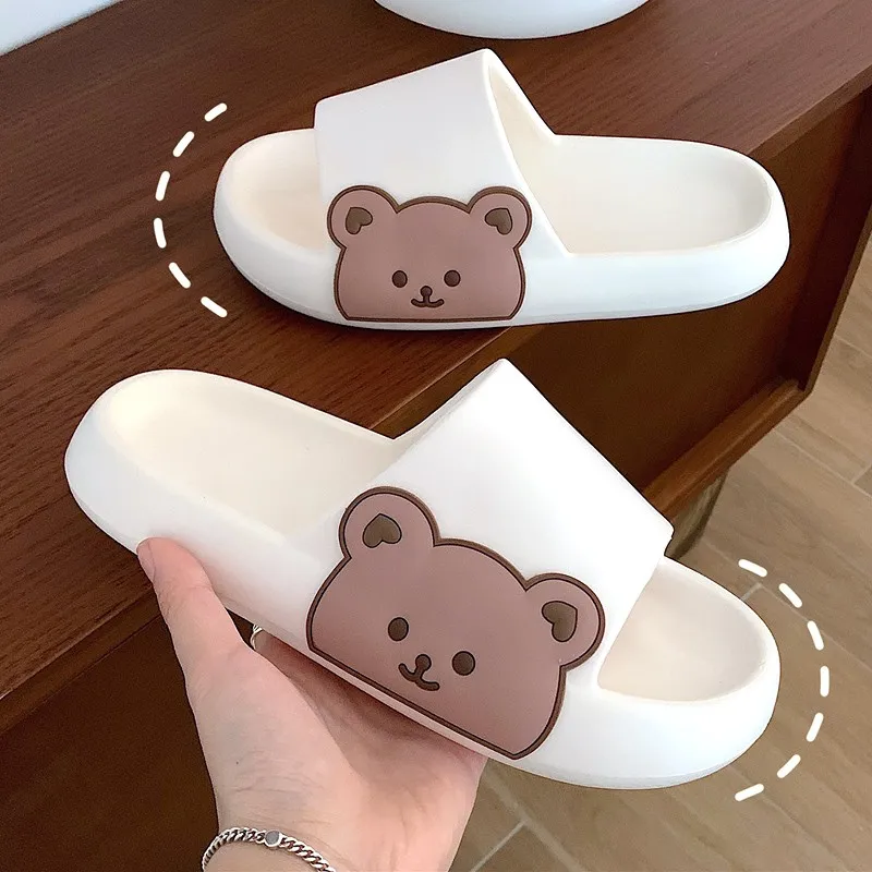 

Women Men Summer Slippers Sandals Beach Slides Flip Flops Cartoon Bear Thick Soled Boys Girls Unisex Bathroom Shoes Zapatillas