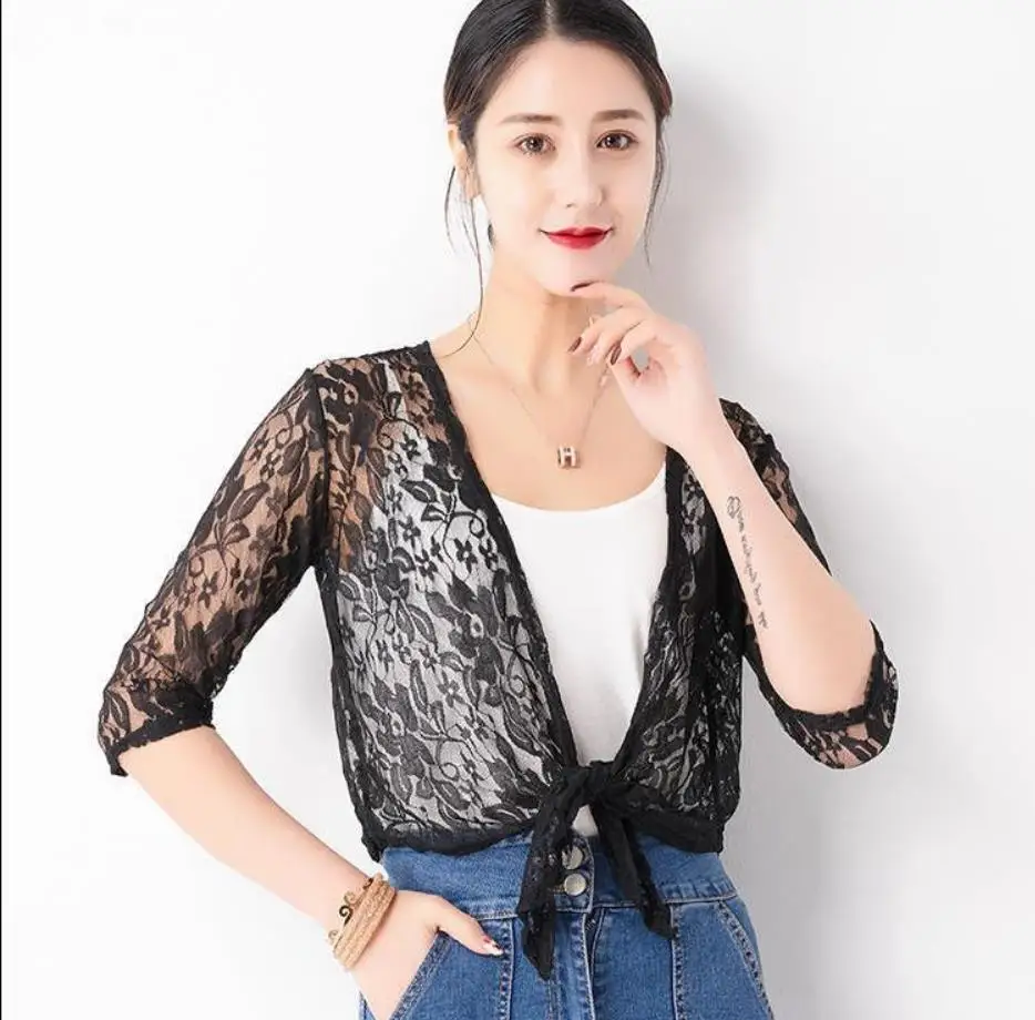 Женское асимметричное кимоно Пляжная кружевная длинная шифоновая блузка