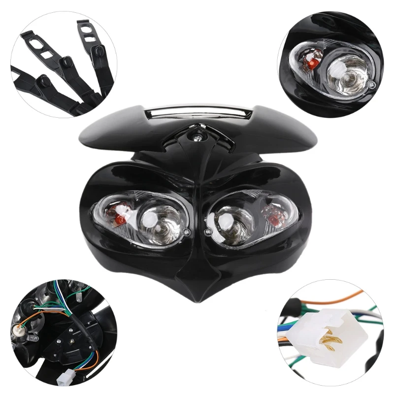 

Universal Motocross Headlight Fairing Head Lamp High / Low Beam Dual