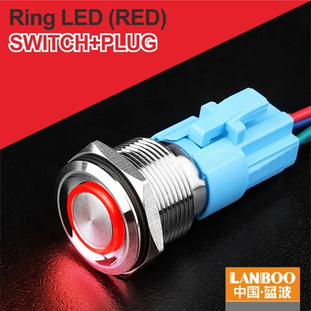 R Ring Button Plug LANBOO 19 мм плоская головка мгновенный или самоблокирующийся металлический кнопочный переключатель с IP65 - Цвет: R Ring Button Plug