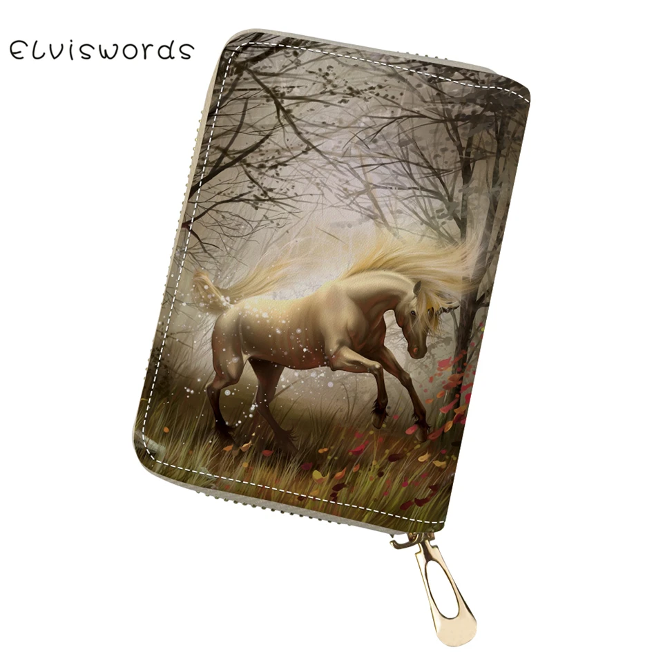 ELVISWORDS ПУ визитница Фэнтези лошади узор девушки Деньги сумки кошельки Kawaii
