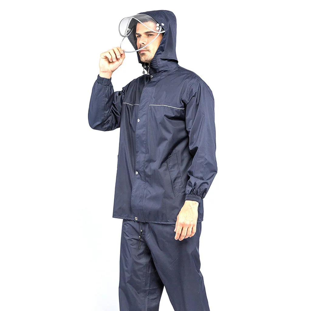 Защитный темно синий унисекс раздельный светоотражающий дождевик толстый чехол