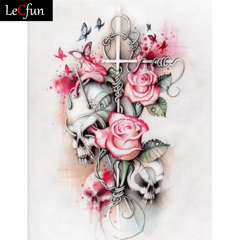 

LeCfun 5D DIY Diamond Painting Pink Rose Skull Kits Full Square/Round Drill Rhinestone Beads Diamonds Art Cross Stitch Xmas Gift