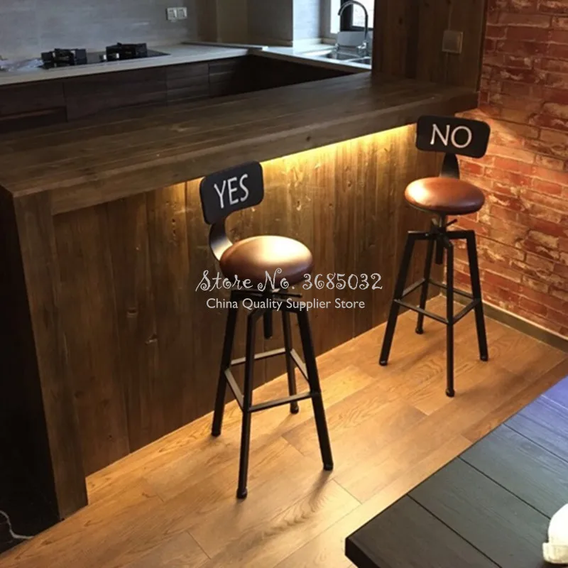 Vintage Iron Bar Chair Industrial Wind Rotating Stool Home Lifting Chairs Solid Wood High Stools Dinning |