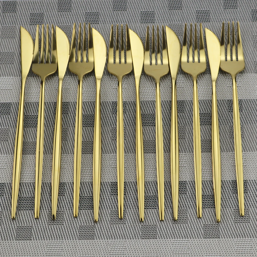 24 Uds juego de vajilla oro 18/10 cubiertos acero inoxible cuchillo tenedor cuchar|Наборы столовых приборов| |