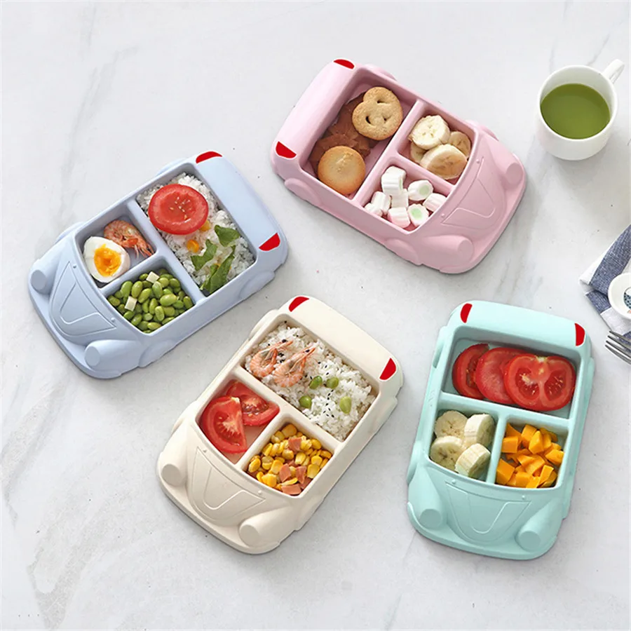 

2021 NEW Bamboo Fiber Children's Plate Separate Car Tableware Baby Feeding Sets Children Tableware