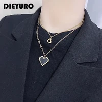 dieyuro 316l stainless steel fun black love double necklace gold chain pendant niche design exquisite jewelry customized women