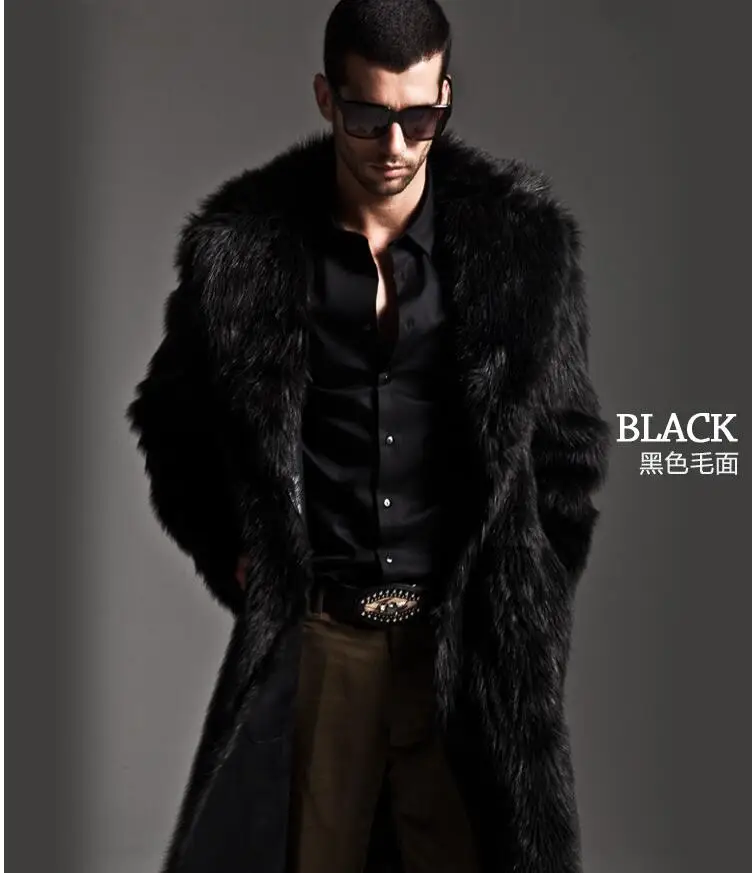 

Double-sided Wearable Coat Long Men's Design Eco-friendly Fur Overcoat Men Thick Faux Leather Mink Male Outerwear Size 6XL