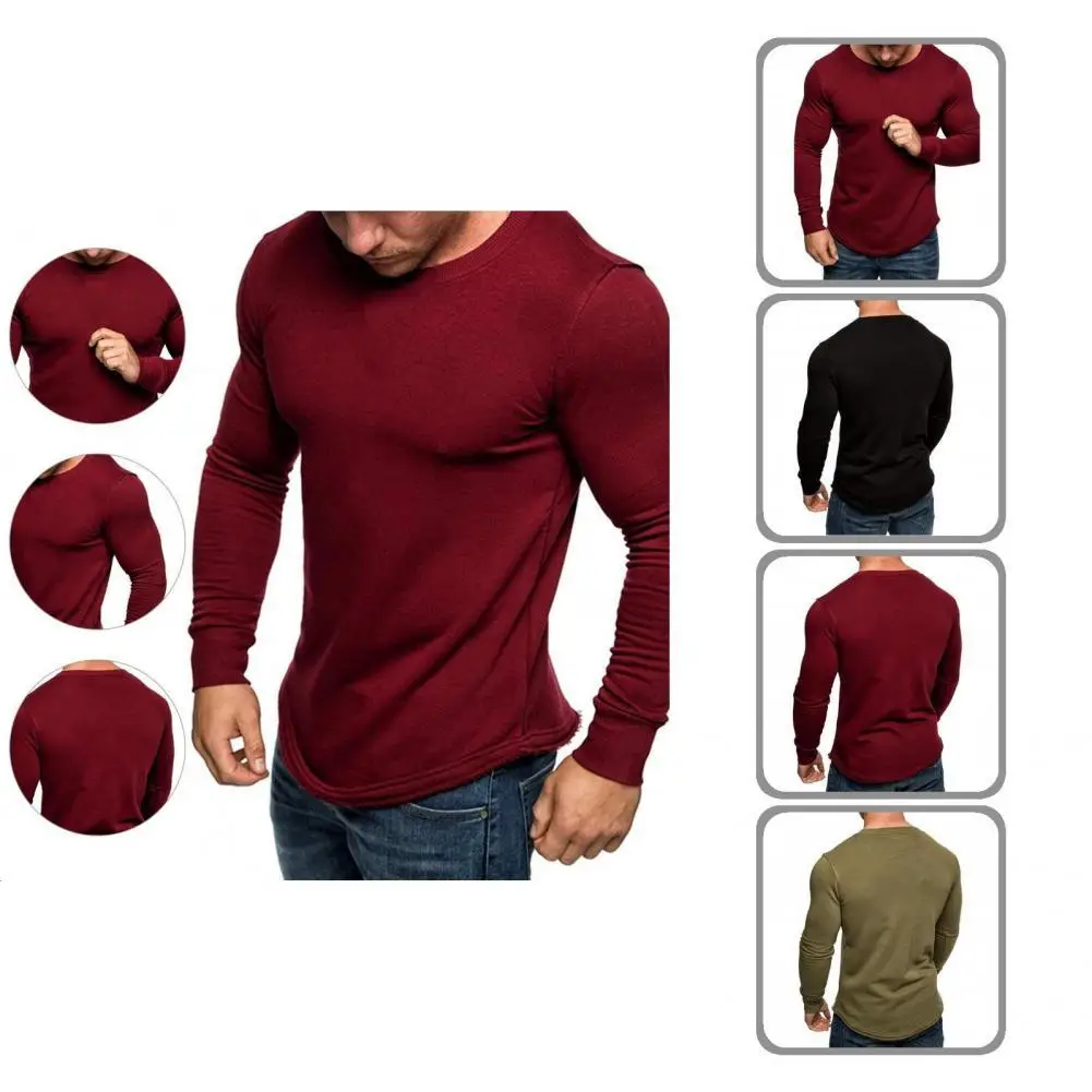 

Autumn T-Shirt Chic Pure Color Casual Bottoming Shirt O-Neck Warm Men Pullover