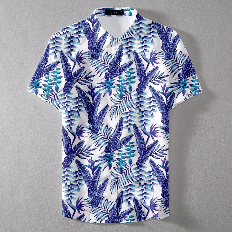 Style1 Summer Short Sleeve Hawaiian Colorful Leaf Custom Man Casual Shirt - Цвет: Style1