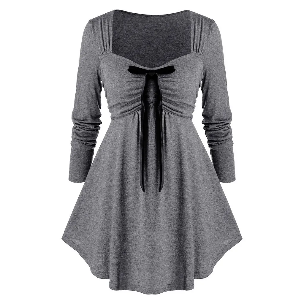 Модная плиссированная туника с бантом блузка размера плюс повседневные зимние