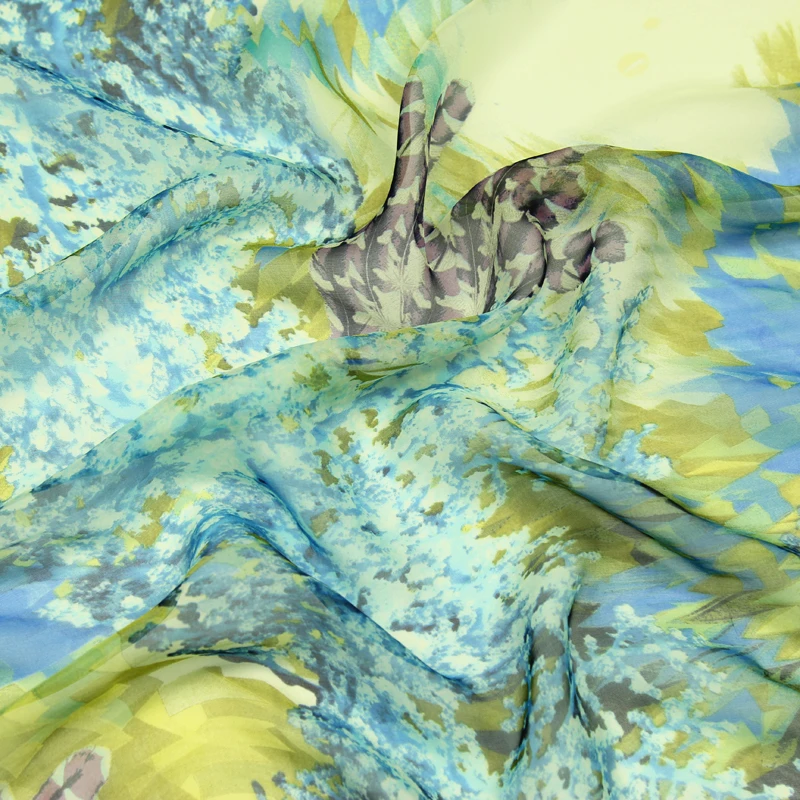 Перо и абстрактный принт 100% шелк шифон ткань чистый SCF114 | Дом сад