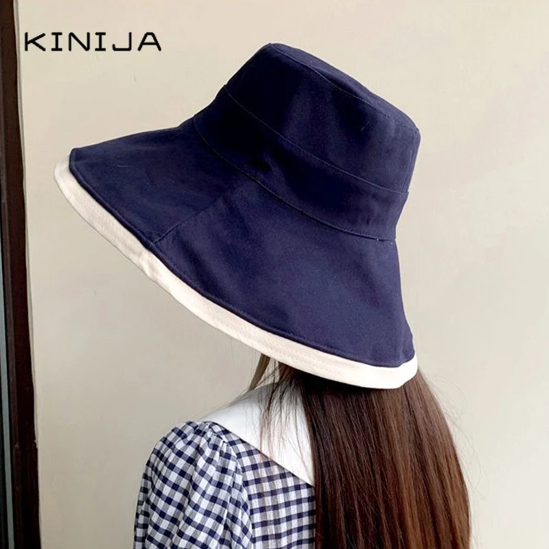 Панама женская двусторонняя с широкими полями Модная хлопковая пляжная от