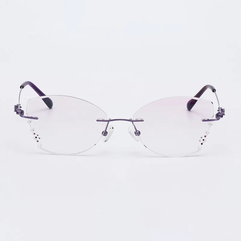 

Anti-Blue Light Fashion Frameless Progressive Brown Lady Art Diamond Net Red Big Frame Sweet Optical Lens Prescription Myopia