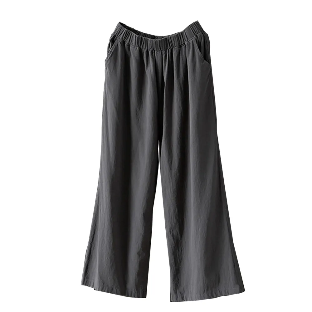 Новинка 2019 Осенние хлопковые льняные широкие брюки женские повседневные