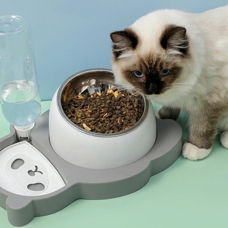

MAMY PETS Cat Bowls And Drinkers Cat Double Bowl Feeder For Cats Dog Slow Food Ceramic Bowl Stainless Steel Bowl Cat Accessories