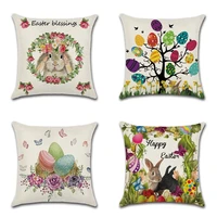 happy easter cushion covers 3d bunny flowers butterfly printing linen pillowcase home decorative sofa throw pillow cover new