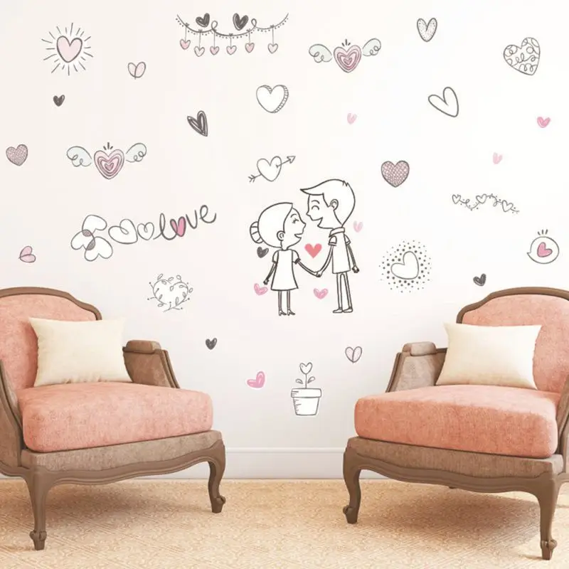 День Святого Валентина Наклейка на стену мультяшная пара любовь самоклеящаяся