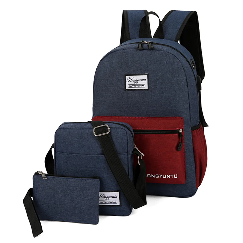 Модный уличный холщовый однотонный рюкзак из трех частей дорожная сумка на