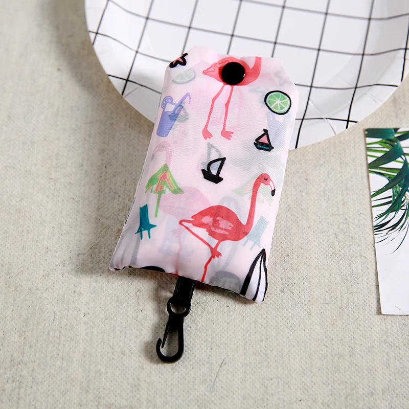 

Flamingo bag Many Colors polyester Foldable Recycle Shopping Bag Eco Reusable Tote Bag Cartoon Floral Fruit Vegetable Grocery