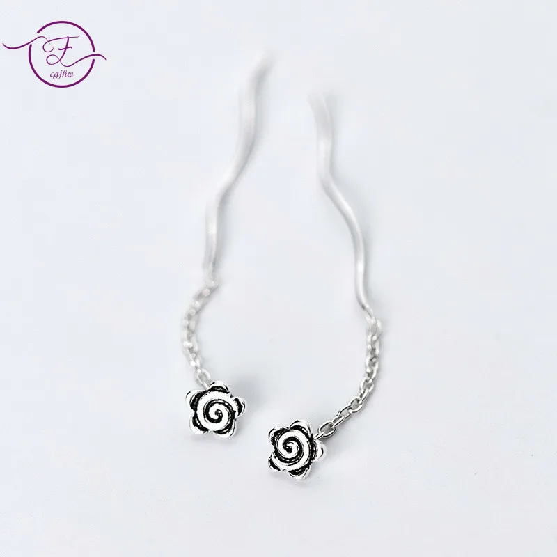 

925 Sterling Silver Earrings Thai Silver Flower Wave Drop Earrings for Women Personalized Fashion Ear Jewelry