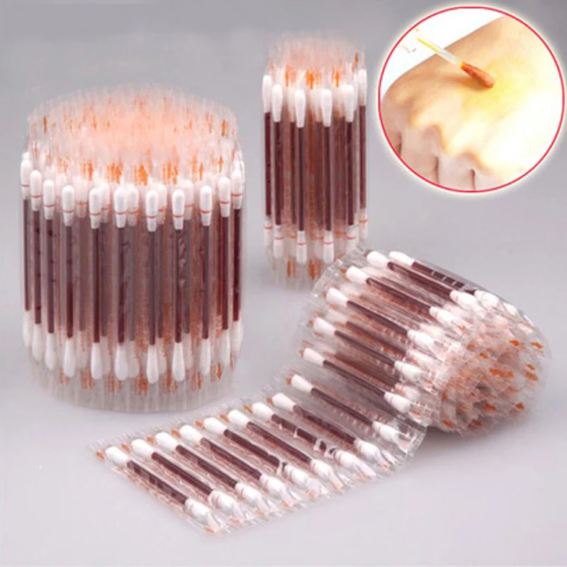 

50pcs/pack Disposable Medical Iodophor Iodine Cotton Swab Stick Home Outdoor Disinfection Emergency Tool