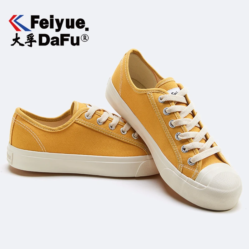 Feiyue/обувь; женская парусиновая обувь; коллекция 2063 года; обувь на плоской подошве в стиле ретро; эластичная стелька; Повседневная обувь; сезон осень; Новинка года; стильная желтая обувь на плоской подошве