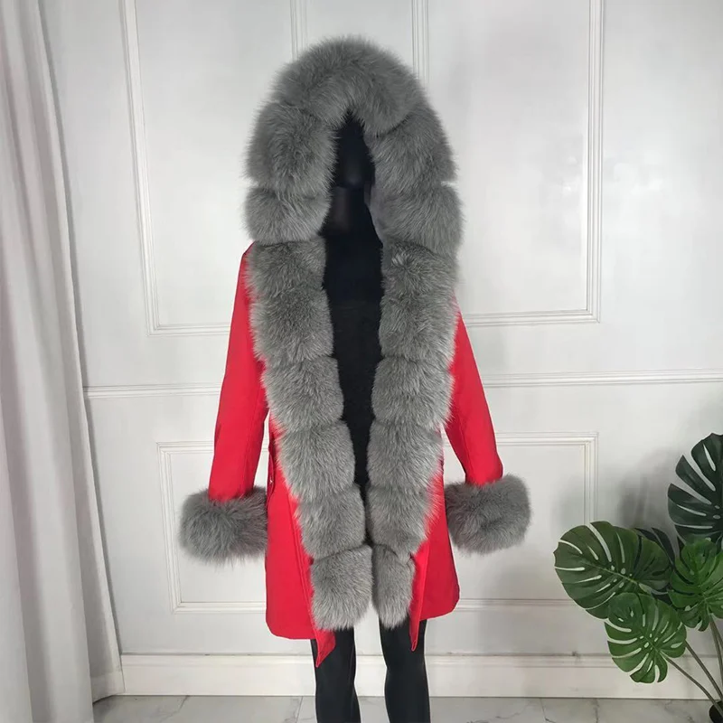 Новые чернобурки меховой парка пальто женские трикотажные silver fox меховой подкладке парки Черный зимой толстые Настоящее пальто с мехом теплые женские верхняя одежда - Цвет: 4