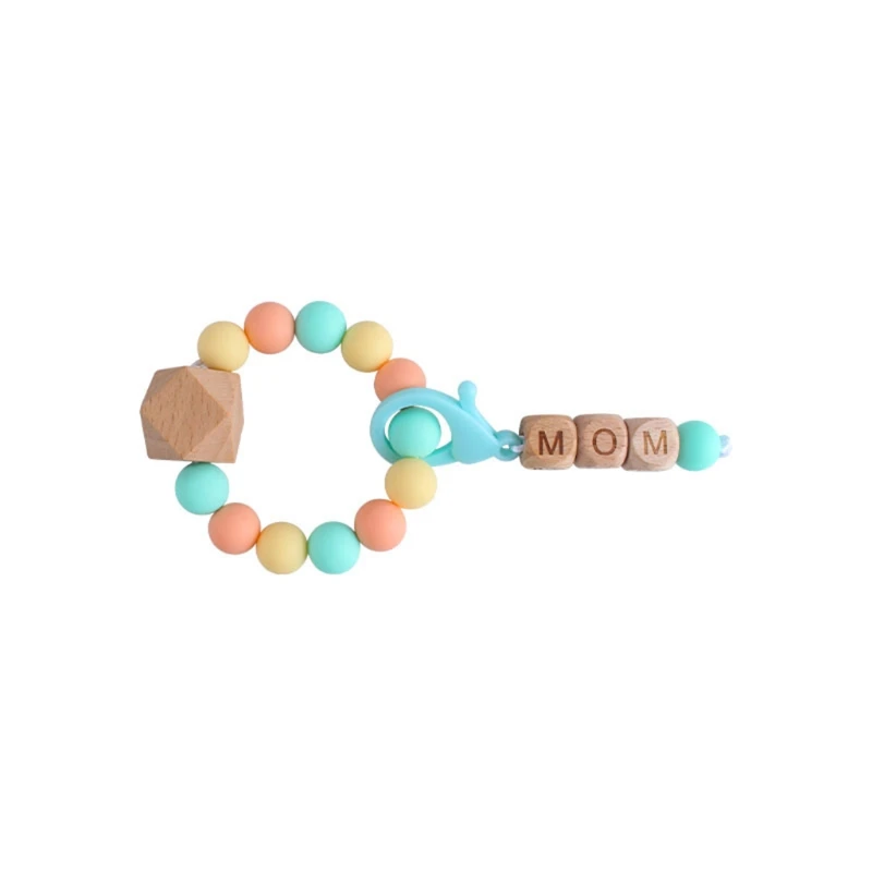 

Baby Beech Wooden Teether Infants BPA Free Silicone Beads Teething Soother Molar