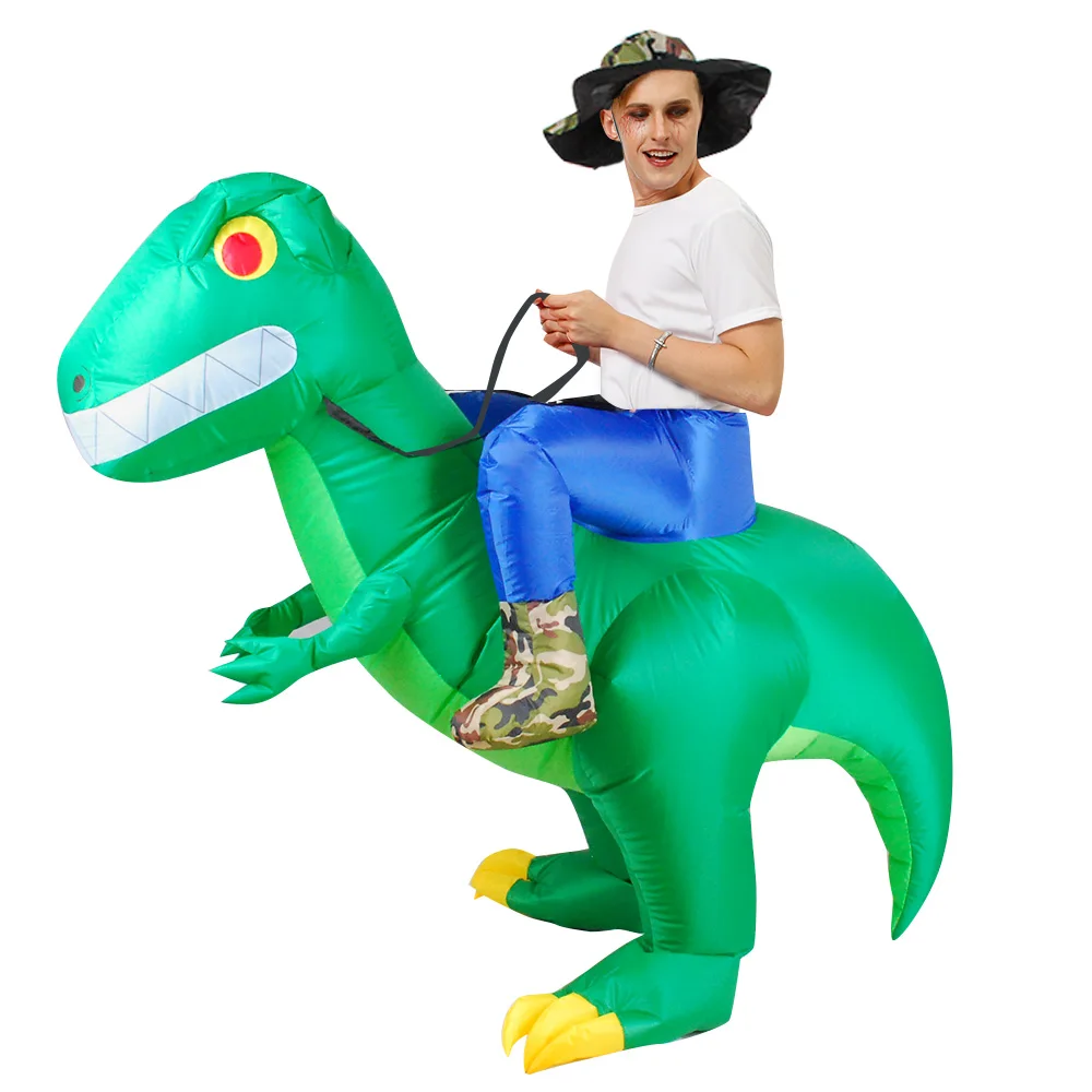 Надувные костюмы Хэллоуин зеленый костюм Косплей динозавр прогулки T Rex удар Disfraz
