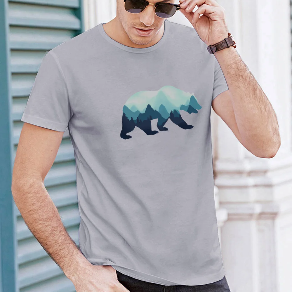 

Casual Men T-shirt Summer Fashion Short Sleeve O-neck Streetwear Funny Print Forest Polar Bear Harajuku Weekend T Shirts