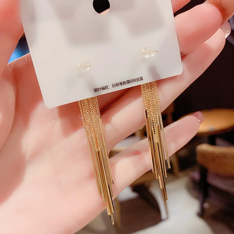 

Ins Hot Sale Diamond-shaped Full Diamond Long Tassel 14K Real Gold Stud Earrings for Women Cubic Zircon ZC Earrings