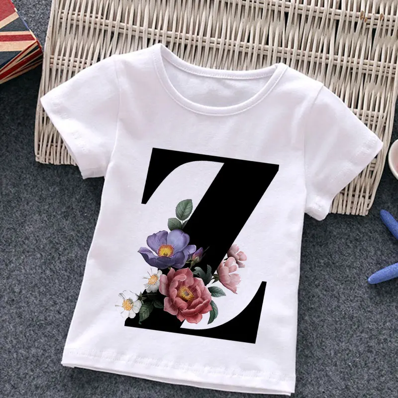 

Casual New Boy Girl T-shirts Alphabet Pretty Kids T-shirt Flowers Fashion Children's Clothing Harajuku Round Neck Baby T-shirt