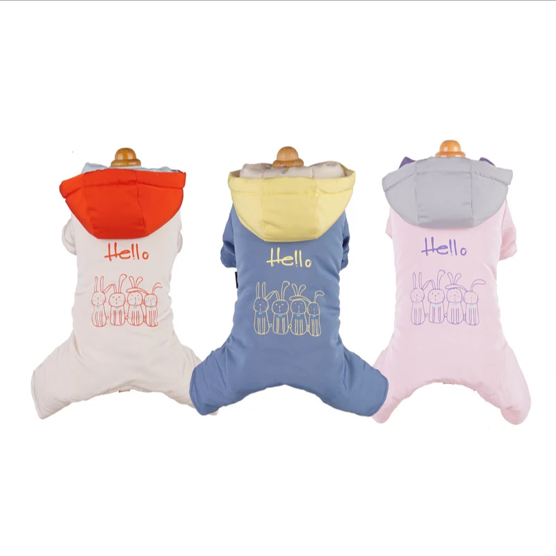 Ropa de oto&ntilde;o e invierno para mascotas, abrigo de algod&oacute;n c&aacute;lido de moda para perros peque&ntilde;os y medianos de cuatro patas, Color impactante, cuatro conejos-3