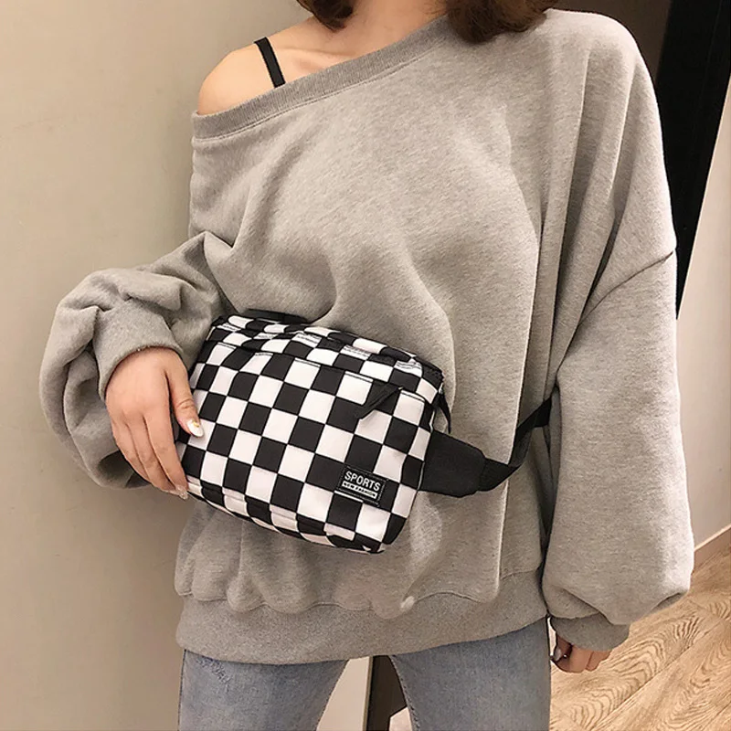 Черно белая клетчатая Женская поясная сумка высокого качества женская с