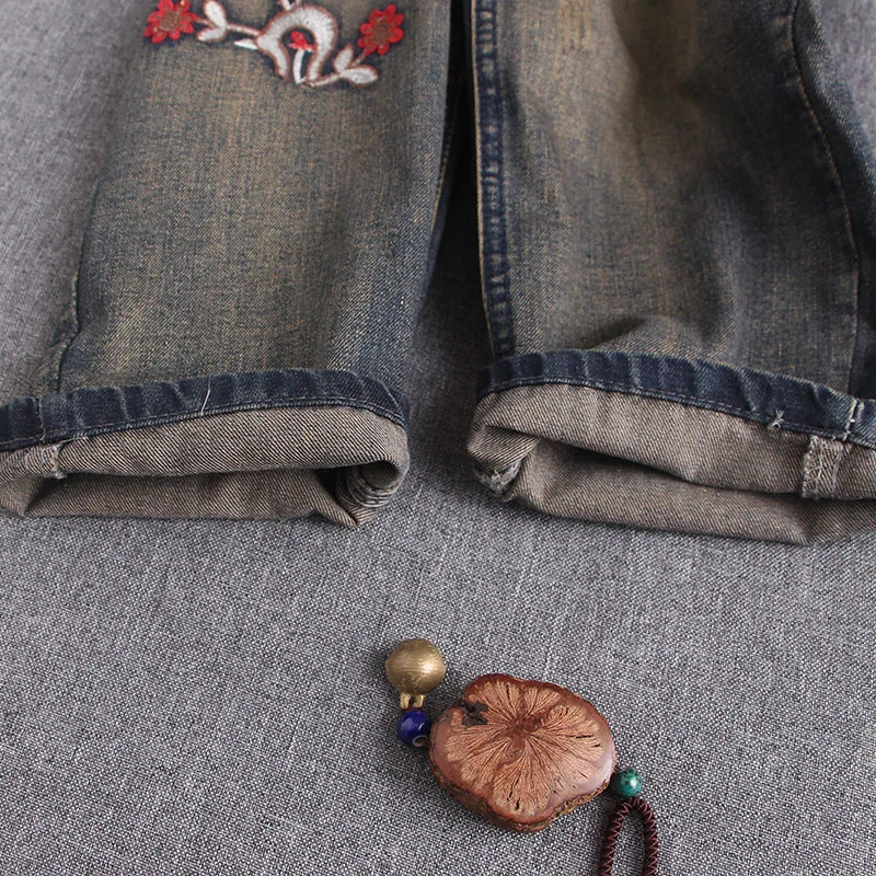 Женские джинсы с эластичной резинкой на талии повседневные свободные цветочной