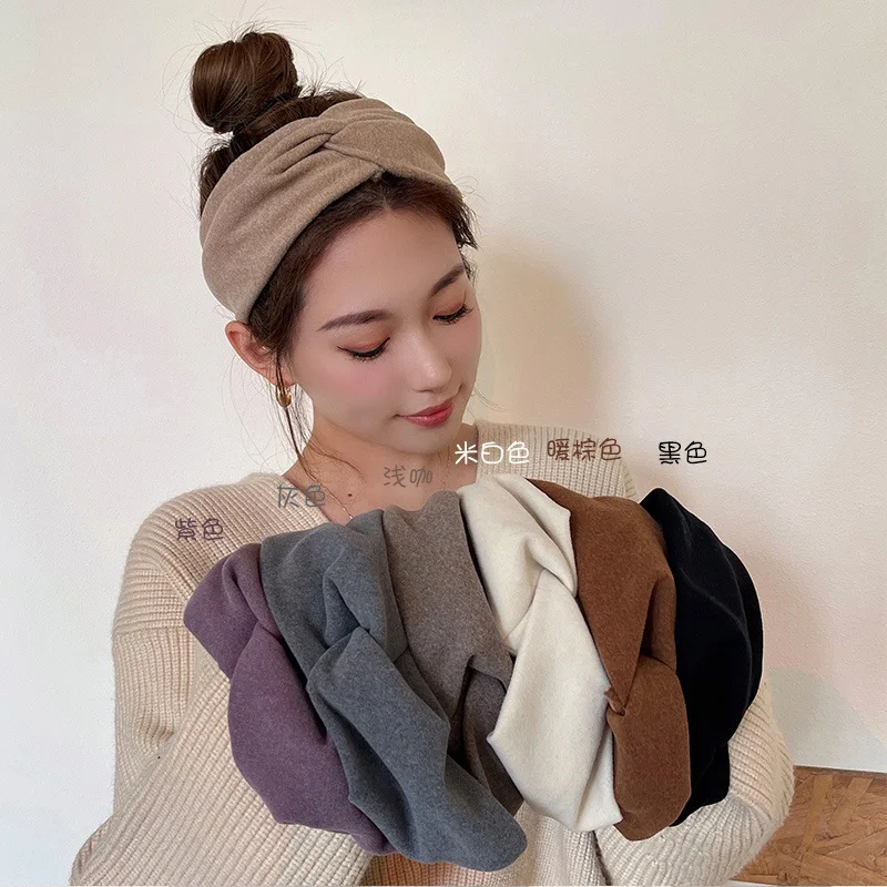 

Women Solid Color Twist Headband Headwear Girls Face Wash Makeup Cotton Wide Turban Headwrap Female Hairband Hair Accessories