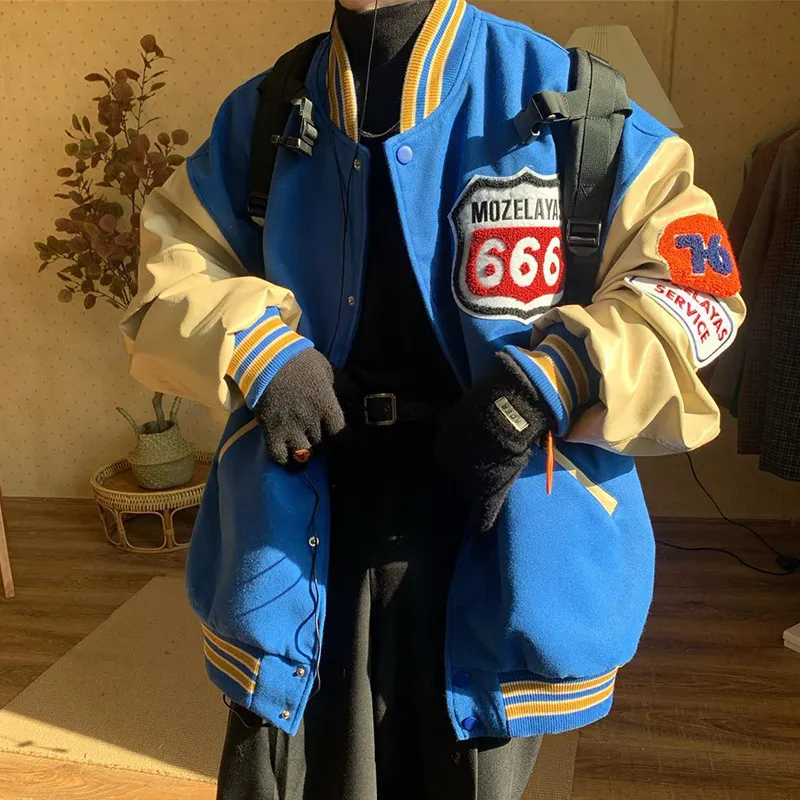 

Vintage Baseball Jackets Women Round Neck Single-breasted Splice Loose Baseball Uniform Harajuku Casual Oversize Unisex Coats