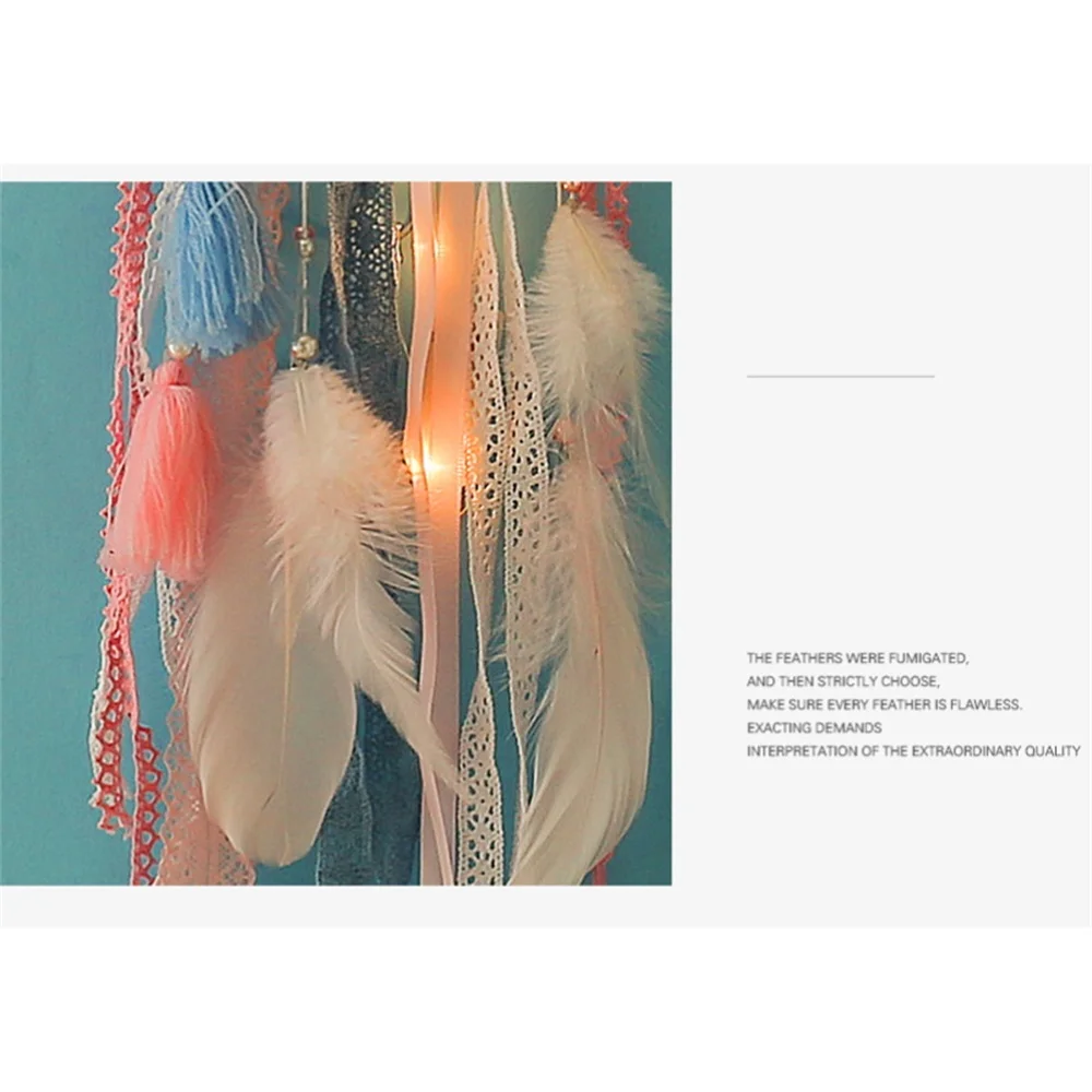 

Dream Catcher Handmade Feather Hanging Ornament Home Wall Decor with Light for Party Wedding Handicraft Gift