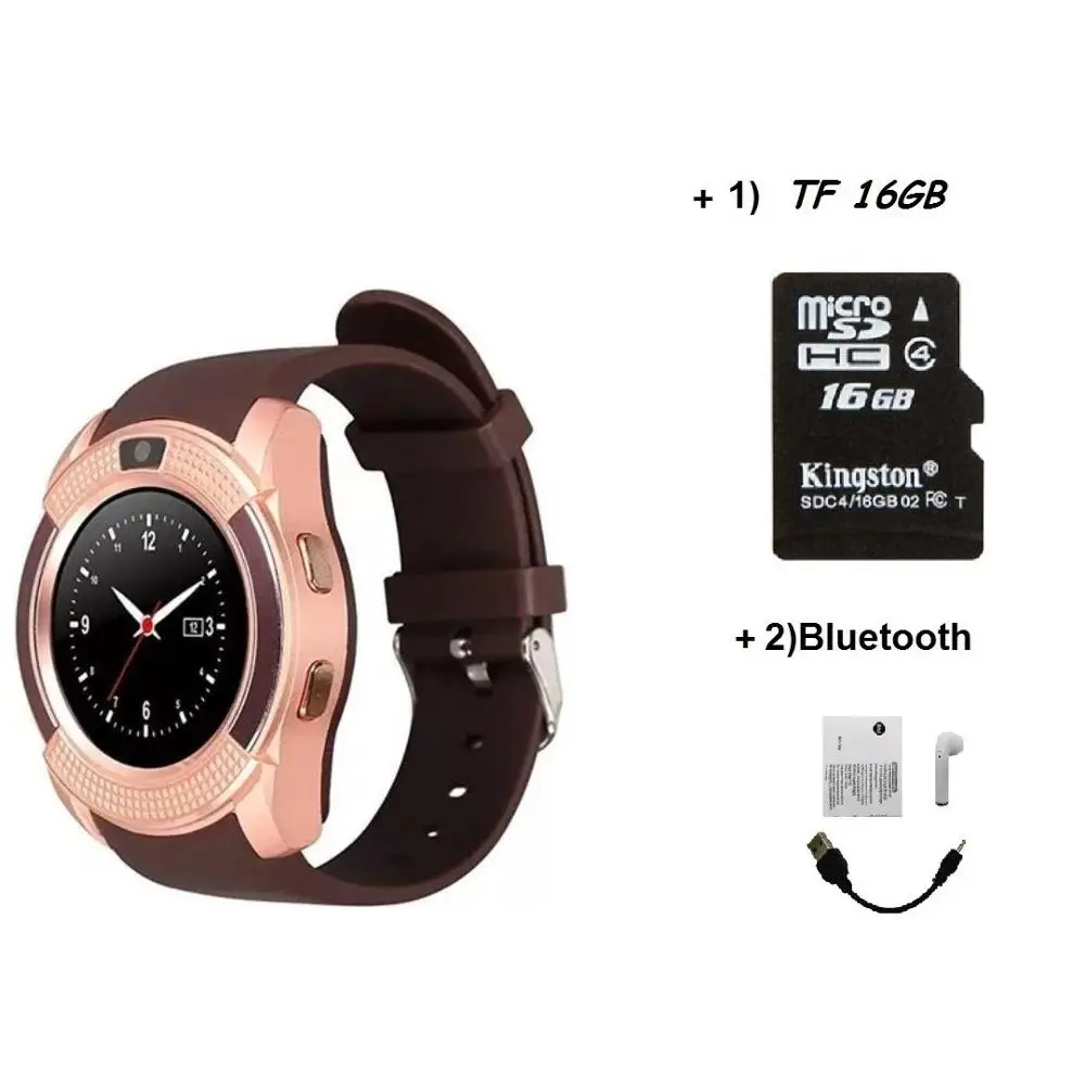 Gold with TF BT Stepfly SM08 Смарт-часы 1,22 дюймов полный круглый дисплей 2G один nano sim bluetooth Смарт-часы - Цвет: Gold with TF BT