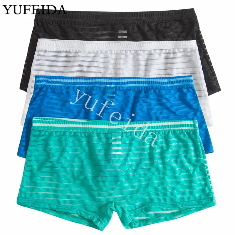 4 шт./лот сексуальные мужские боксеры шорты ультратонкие полосатые сетчатые